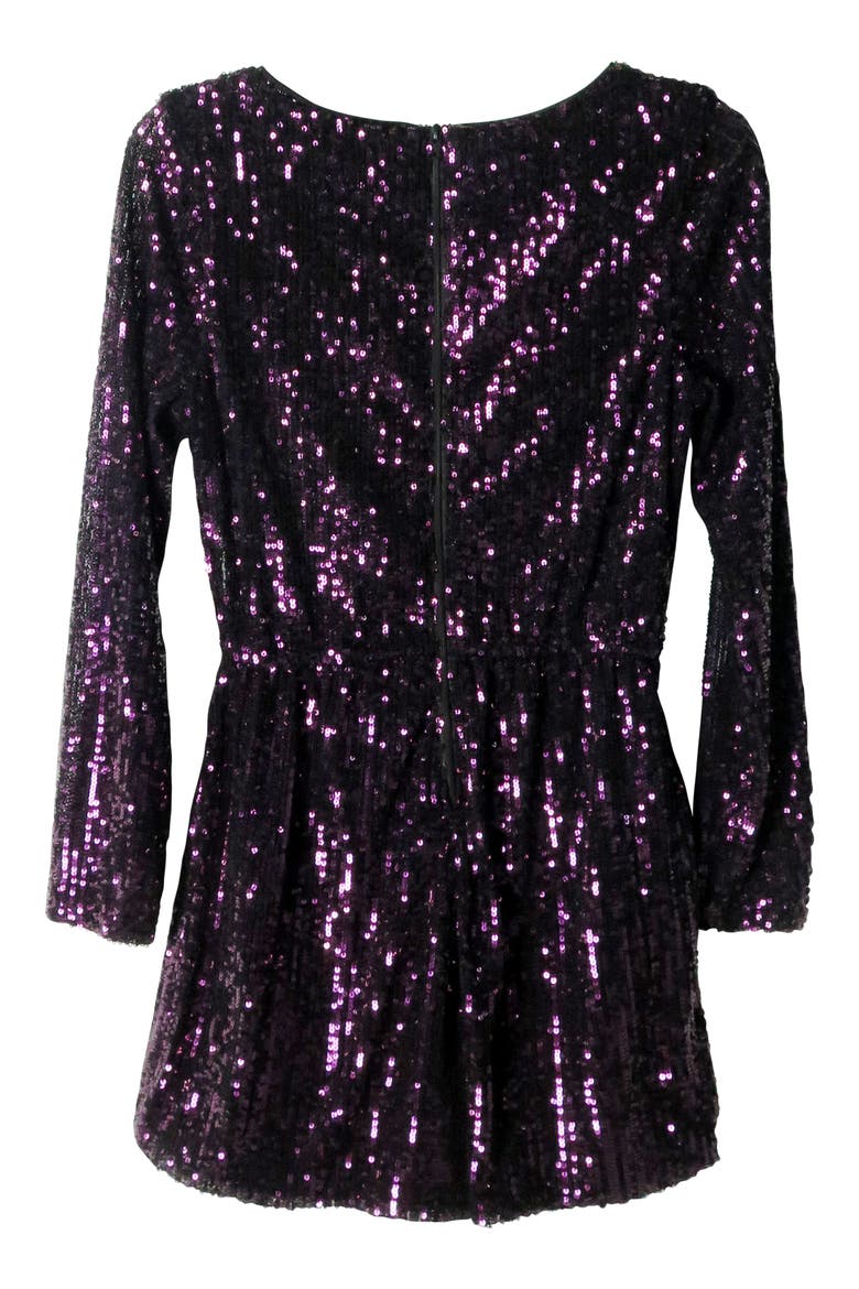 Kids' Sequin Romper, Alternate, color, EGGPLANT