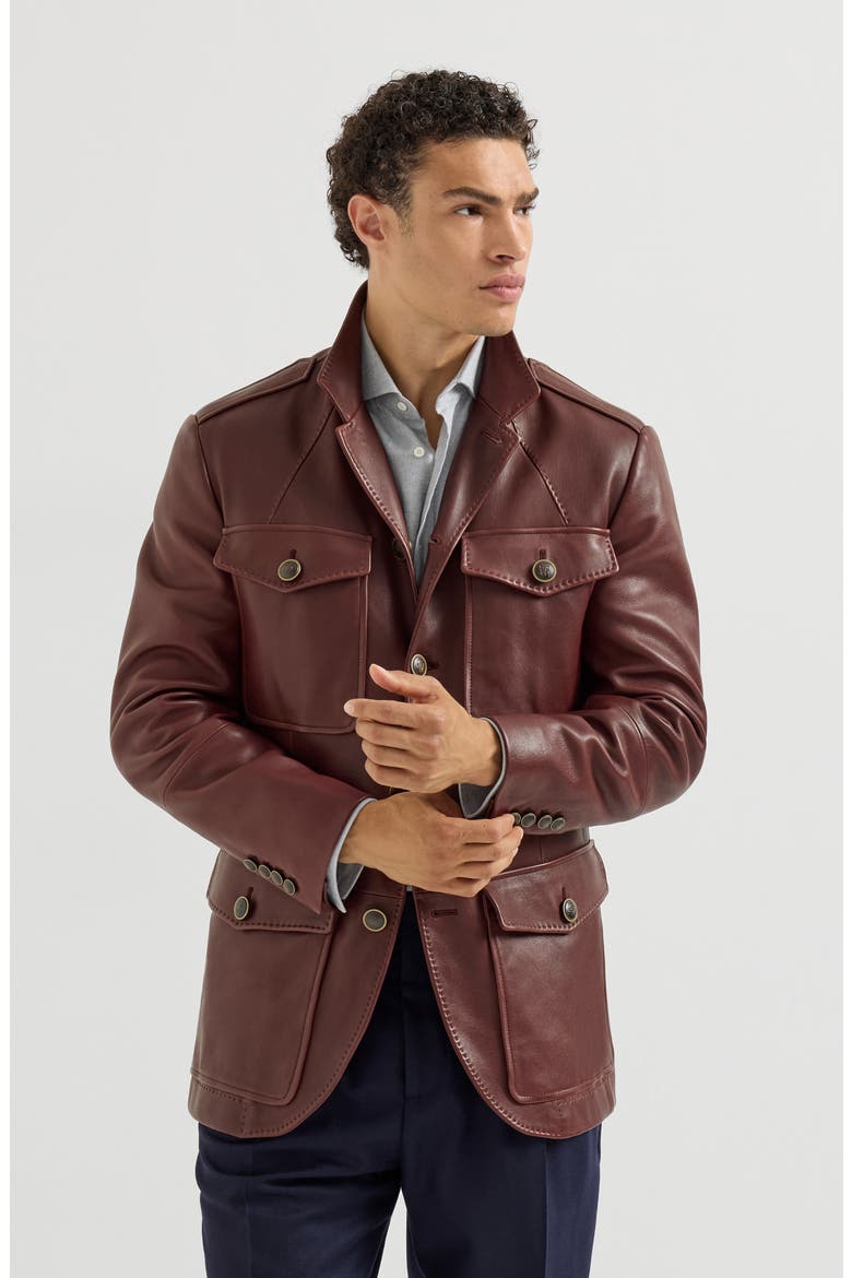 Polished nappa leather utility blazer, Main, color, Bordeaux