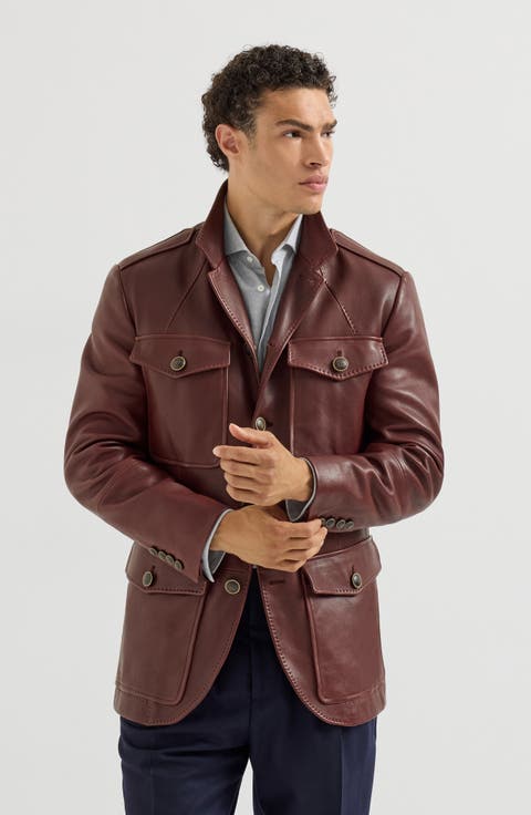 Polished nappa leather utility blazer
