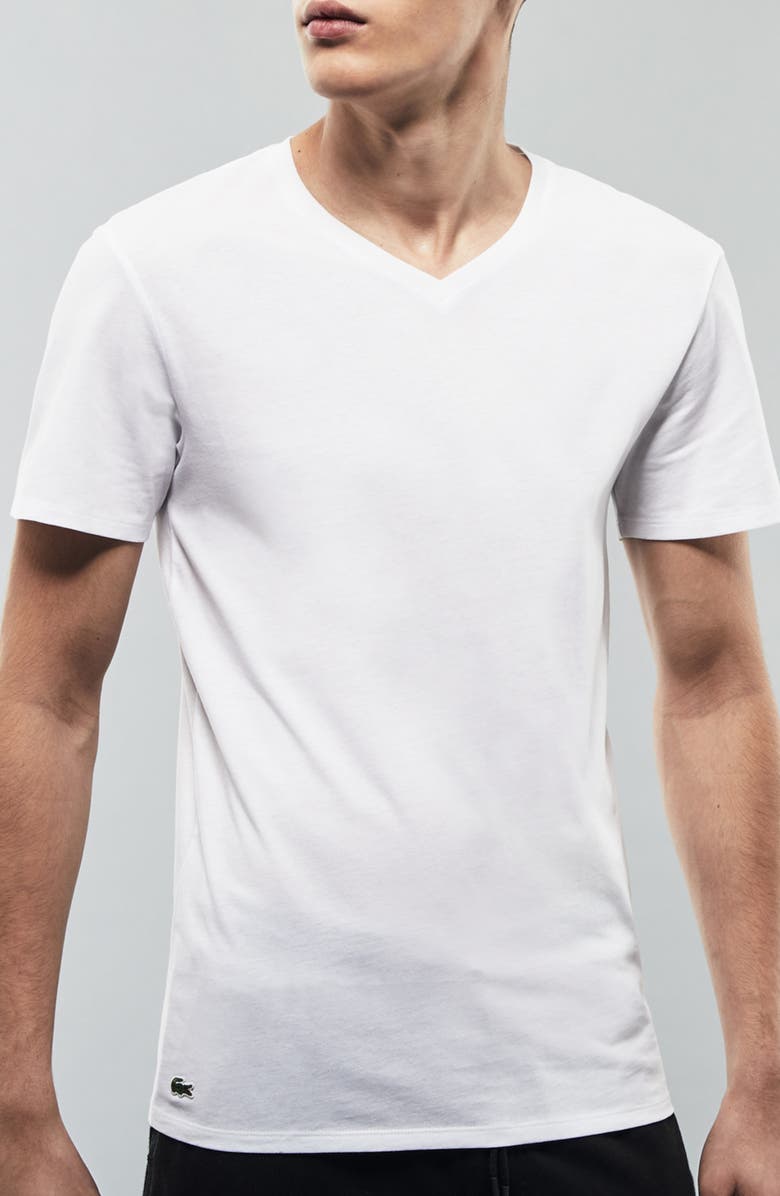 Lacoste 3-Pack Essential V-Neck T-Shirts, Alternate, color, White