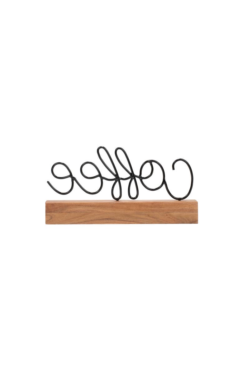 Foreside Home and Garden Coffee Wire Metal and Wood Decorative Table Top Sign, Alternate, color, Brown