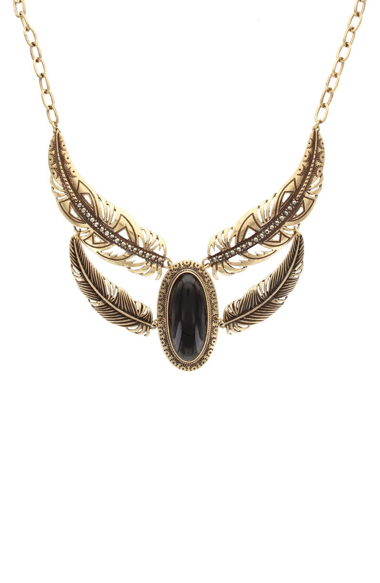 OLIVIA WELLES Feather Bib Necklace, Main, color, Gold / Black