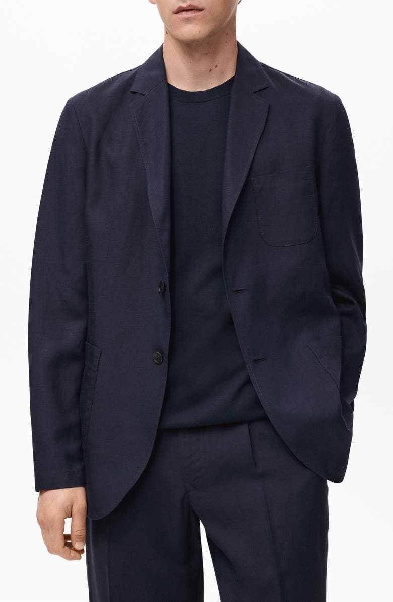 MANGO Slim Fit Slub Lyocell & Linen Suit Jacket, Main, color, Navy