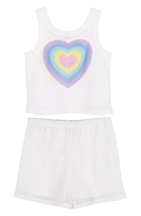 Kids' Rainbow Heart Crochet 2-Piece Set (Big Kid)