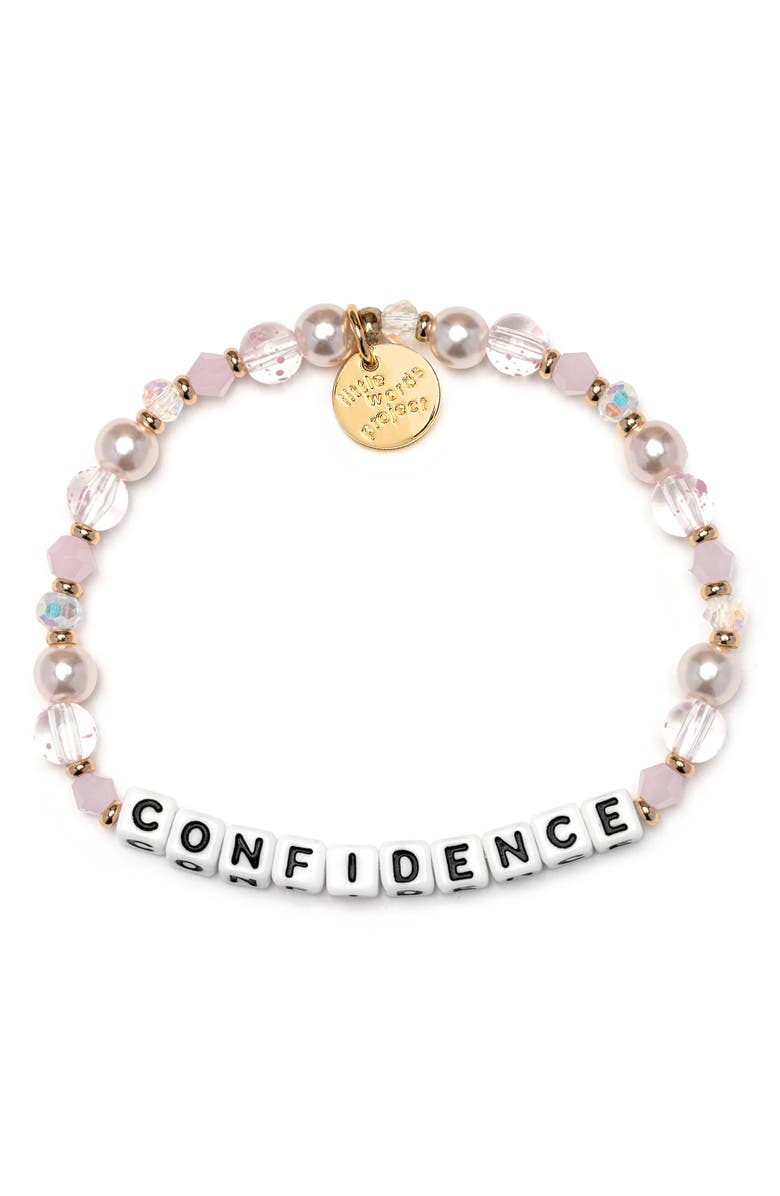 Little Words Project Confidence Beaded Stretch Bracelet, Main, color, White