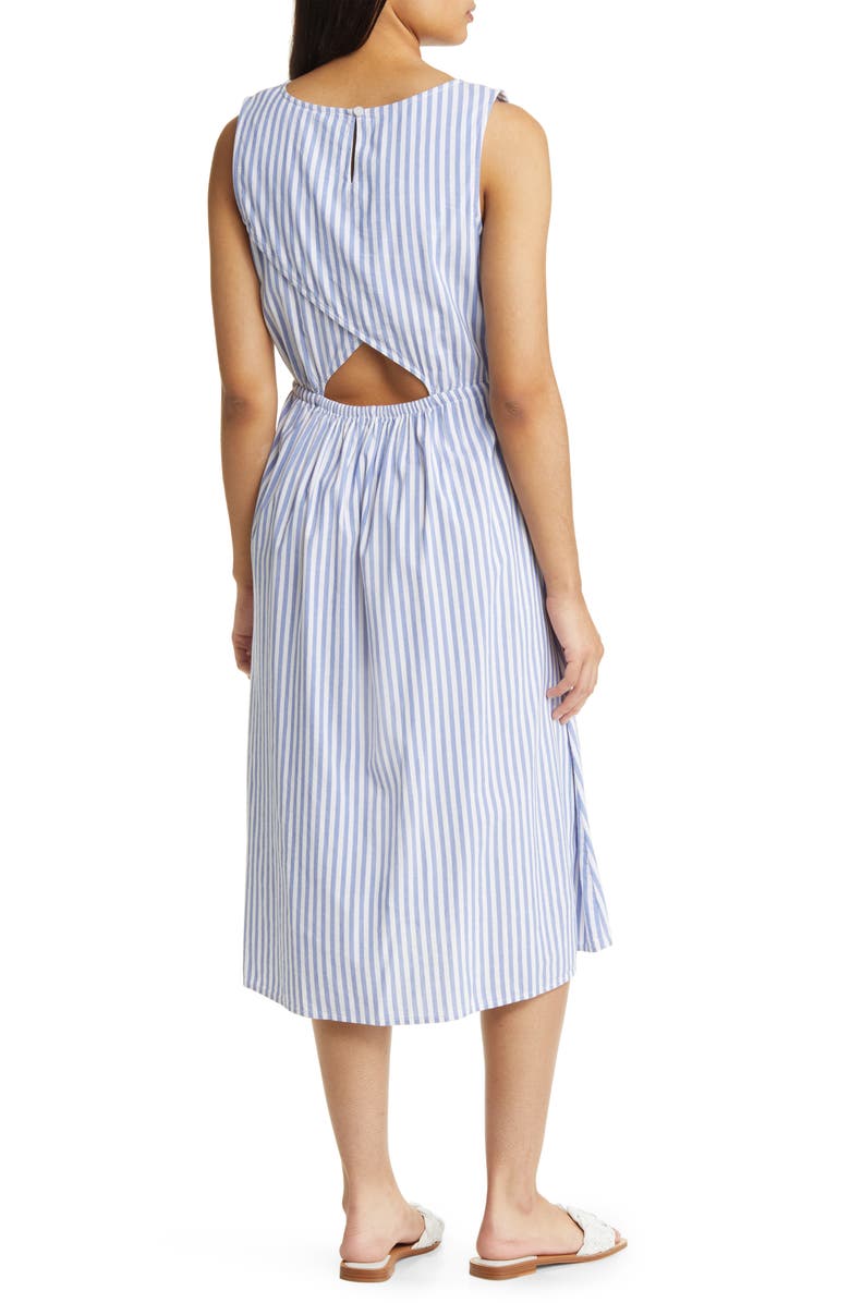 beachlunchlounge Stripe Open Back Sleeveless Cotton Blend Midi Dress, Alternate, color, 