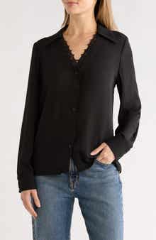 Gemma + Jane V-Neck Lace Trim Button-Up Shirt