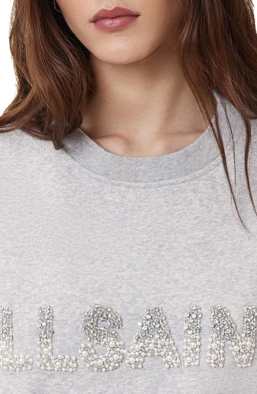 Shop Allsaints Separo Imitation Pearl & Crystal Embellished Sweatshirt In Grey Marl