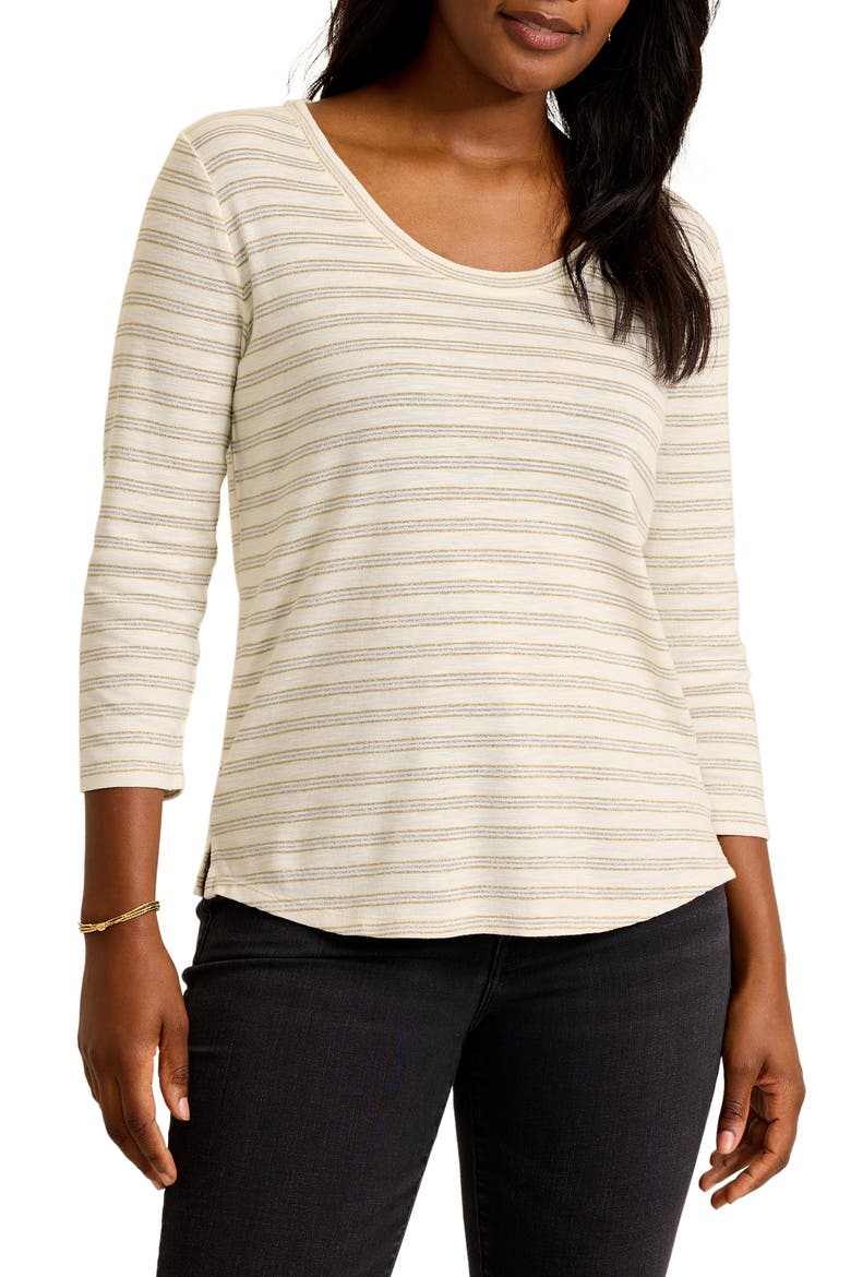 Ashby Isles Metallic Stripe Cotton Blend Top, Main, color, COCONUT