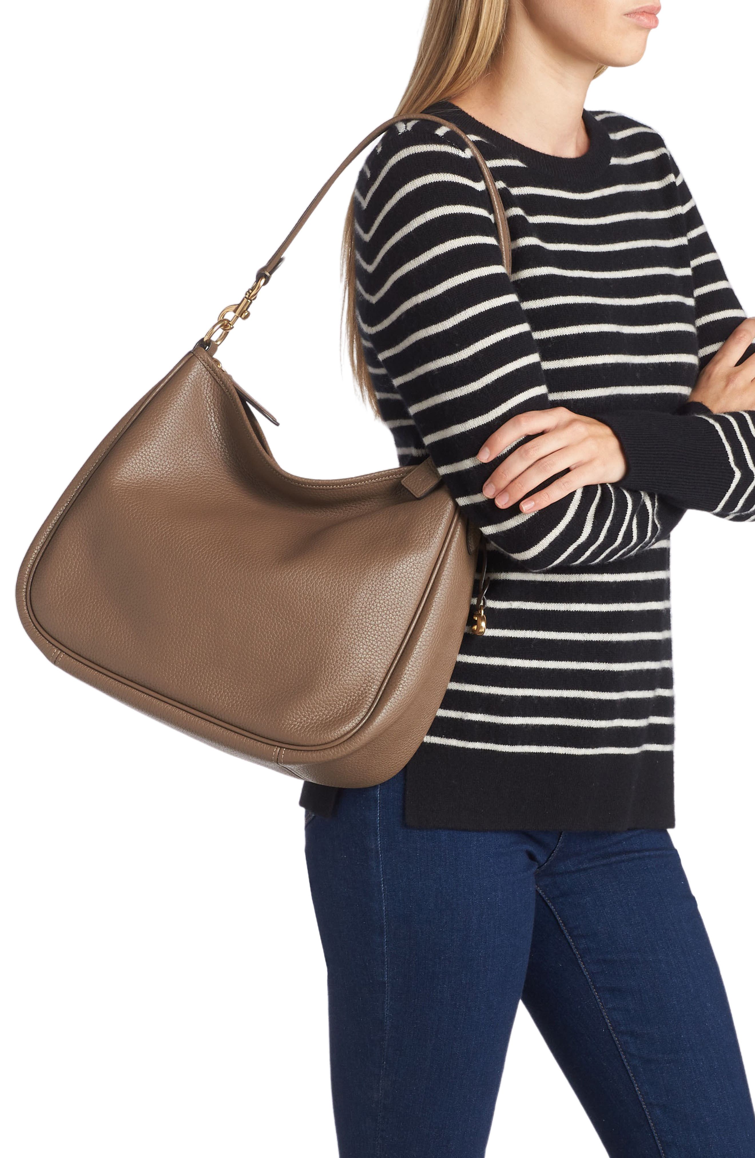 COACH Cary Soft Pebbled Leather Shoulder Bag, Alternate, color, B4/Dark Stone