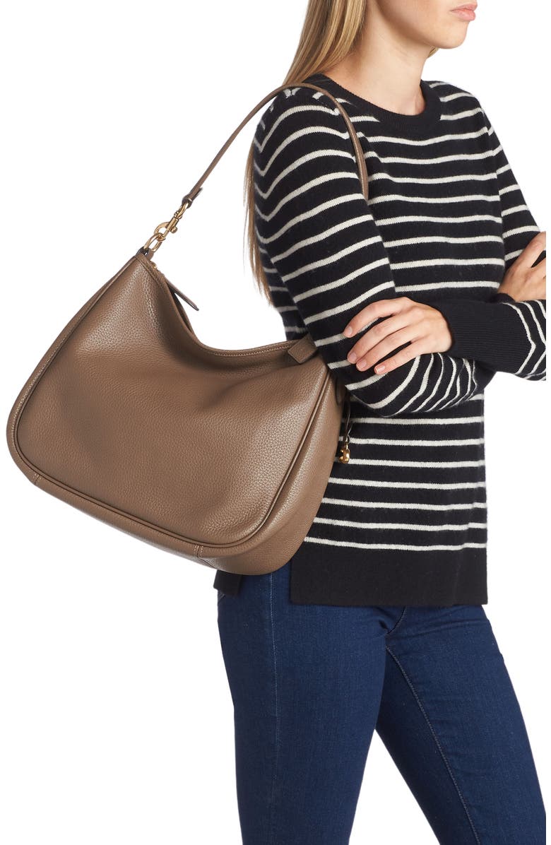 COACH Cary Soft Pebbled Leather Shoulder Bag, Alternate, color, B4/Dark Stone