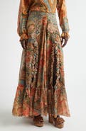 Etro Paisley Print Ruffle Silk Chiffon Maxi Skirt