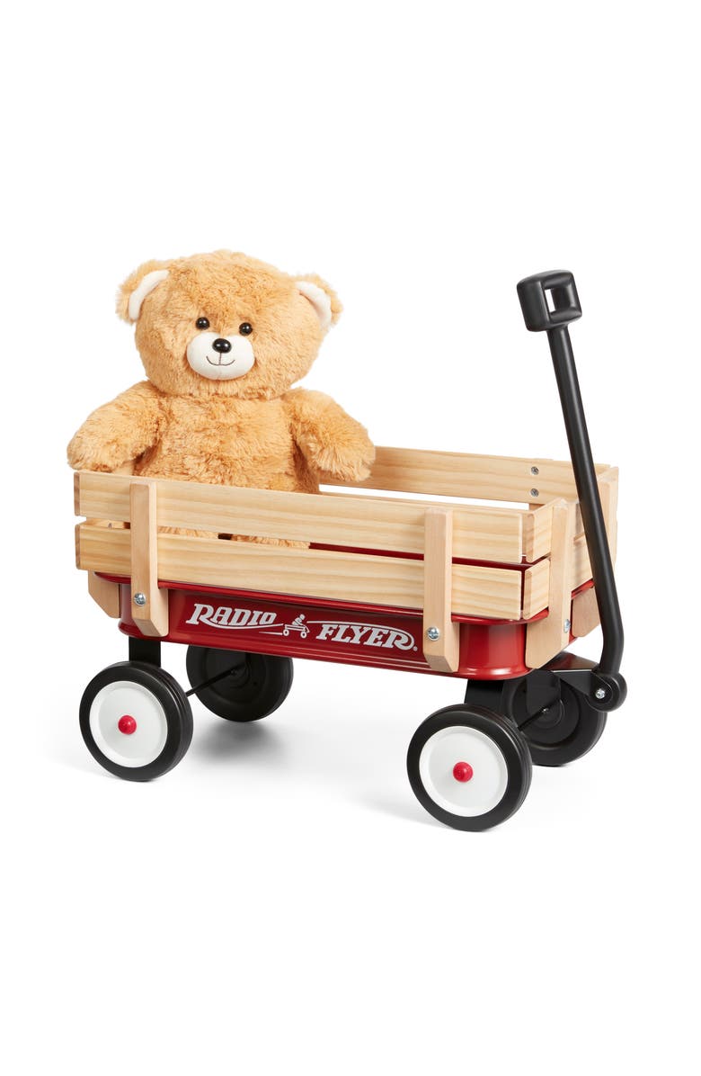 Radio Flyer My 1st Steel & Wood Wagon with Teddy Bear, Main, color, Red