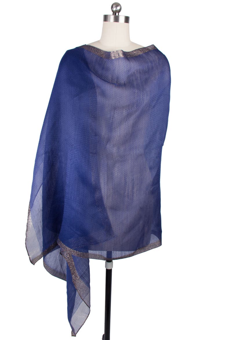 Shimmer Border Scarf, Alternate, color, BLUE