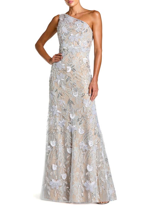 One Shoulder Embellished Lace Trumpet Gown