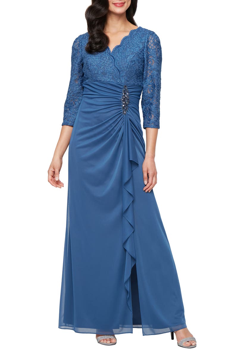 Alex Evenings Sequin Lace A-Line Formal Gown, Main, color, Wedgewood