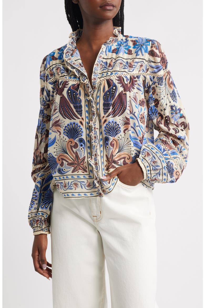 Nature Land Mixed Print Cotton Button-Up Shirt, Main, color, SAND