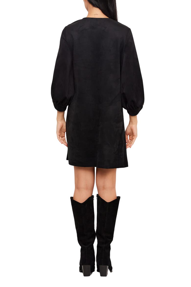 Faux Suede Puff Sleeve Dress, Alternate, color, BLACK