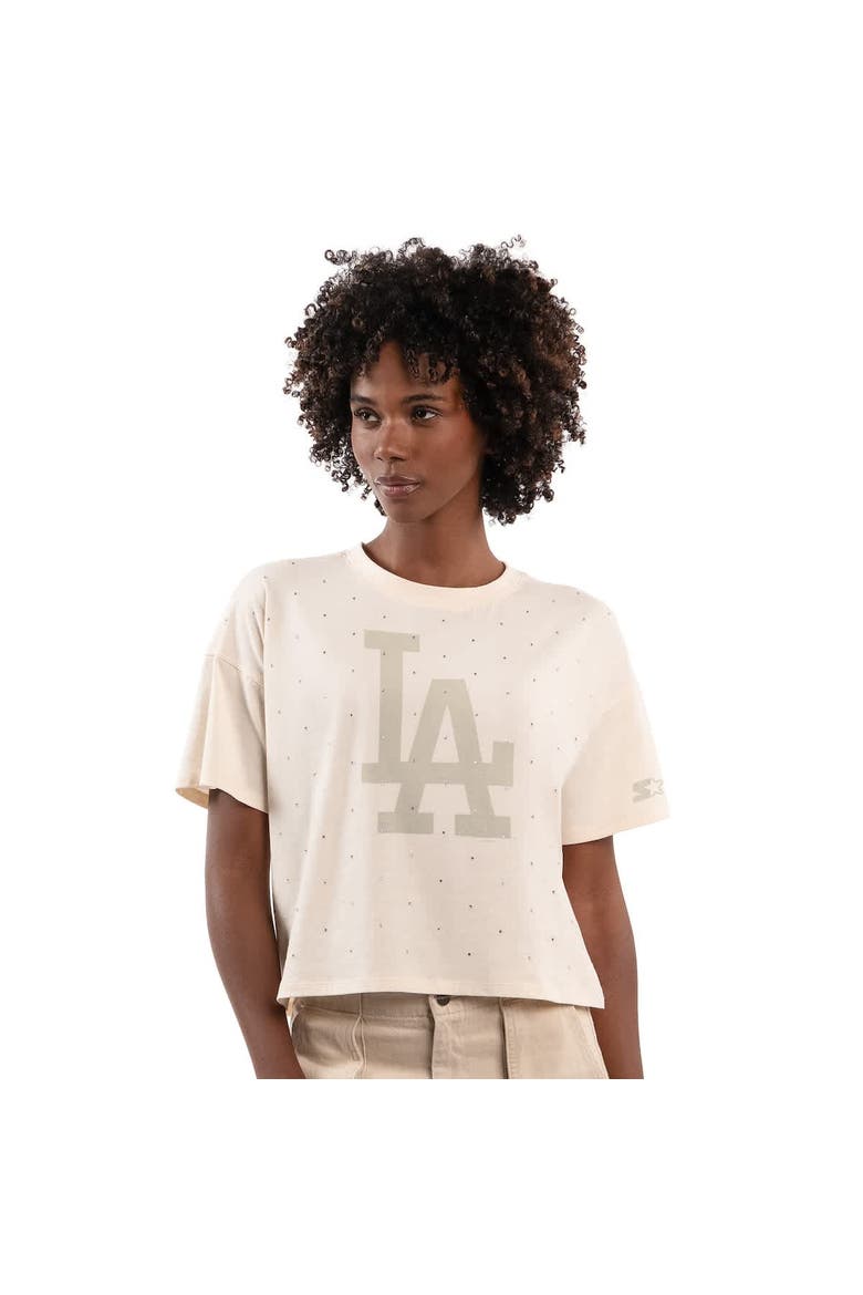 Women's Starter Cream Los Angeles Dodgers Rhinestone Sprinkle Boxy Cropped T-Shirt, Main, color, Cream