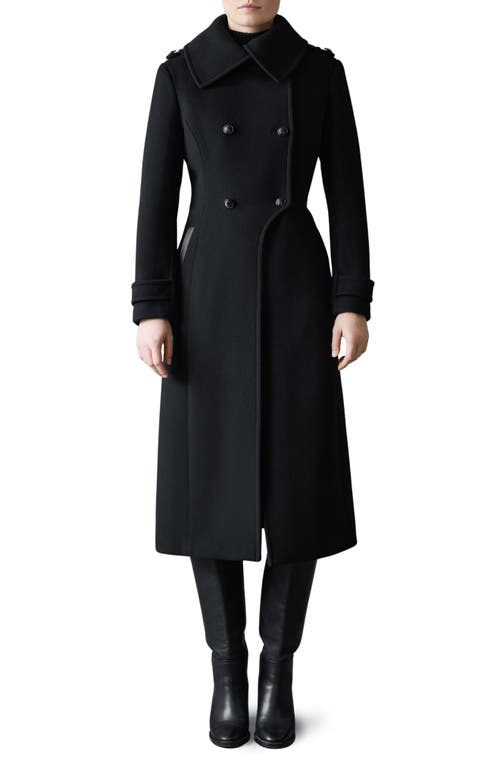 Mackage Elodie Double Breasted Military Maxi Coat In Black