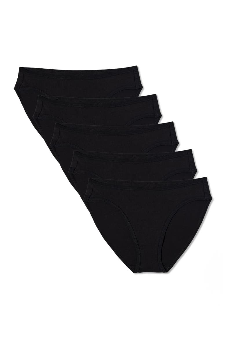 Everyday Classic Fit Bikini 5-Pack Made With Organic Cotton, Alternate, color, Black