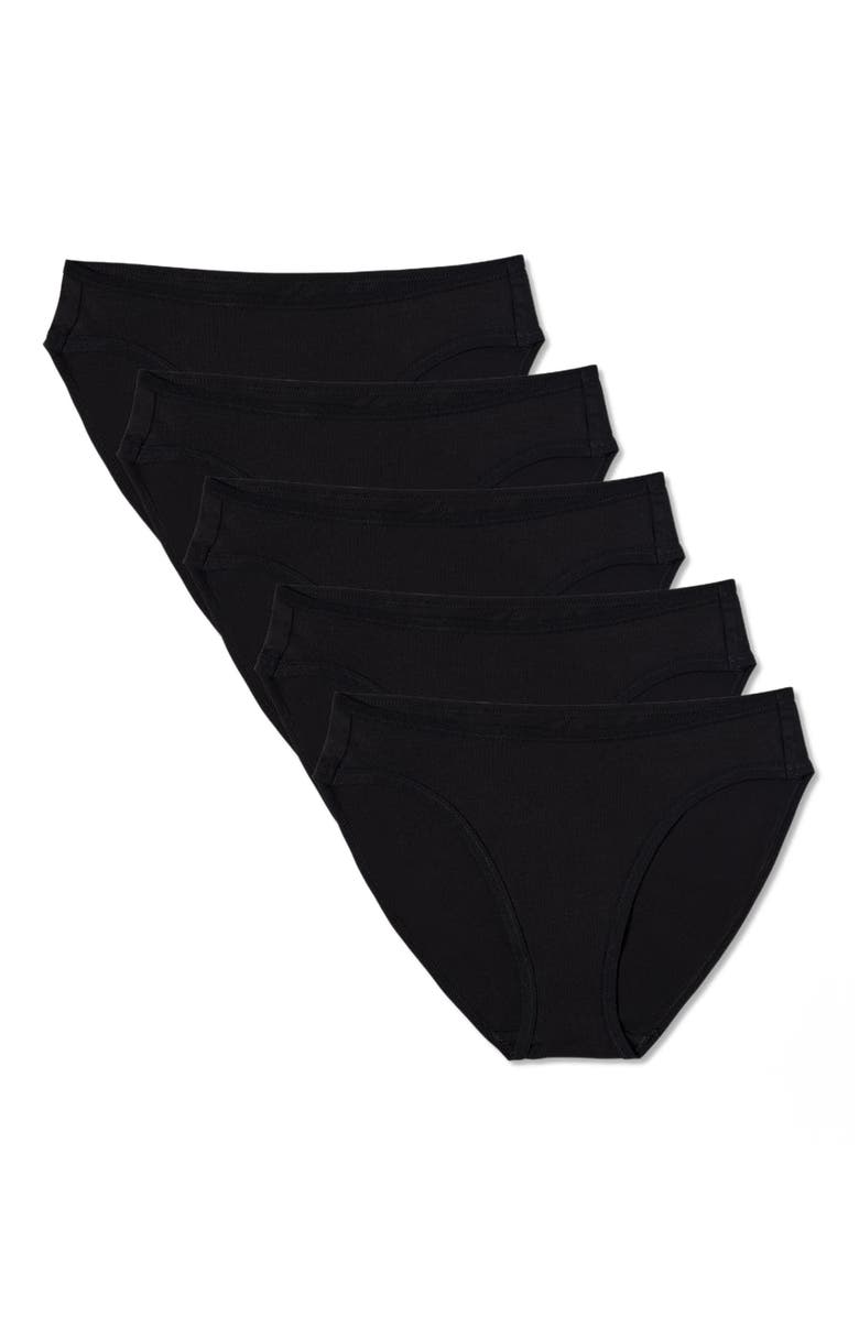 Pact Everyday Classic Fit Bikini 5-Pack Made With Organic Cotton, Alternate, color, Black