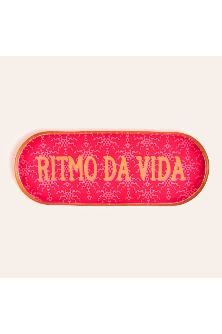 Agra Vita Patterned Oval Metal Decorative Curated Decor, Main, color, Red