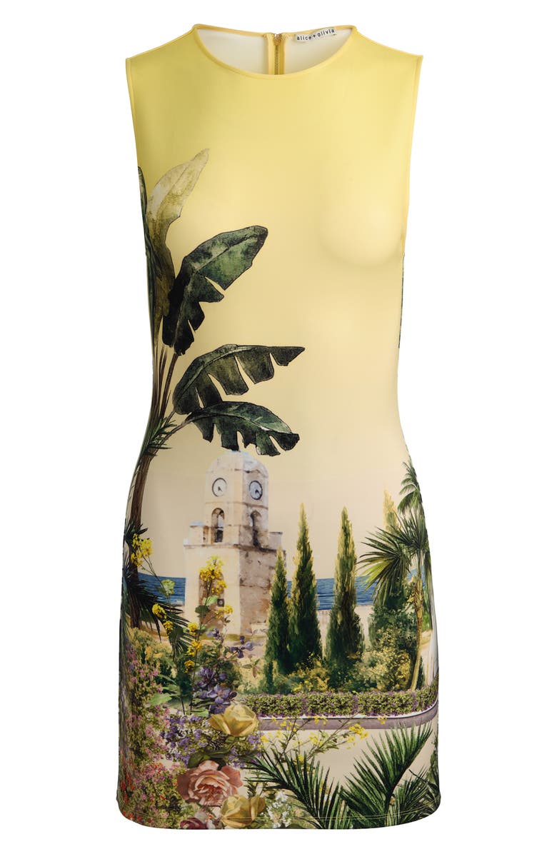 Alice + Olivia Wynell Landscape Print Sheath Minidress, Alternate, color, Pure Paradise