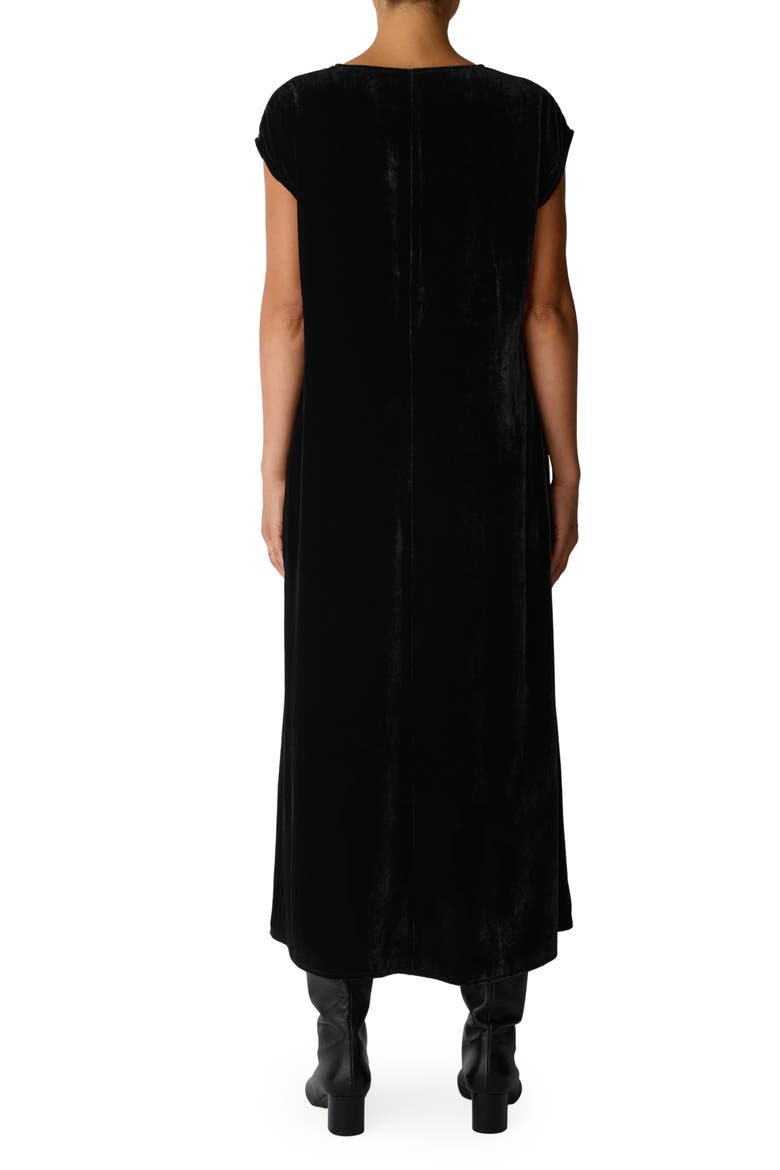 Velvet V-Neck Midi Dress, Alternate, color, BLACK