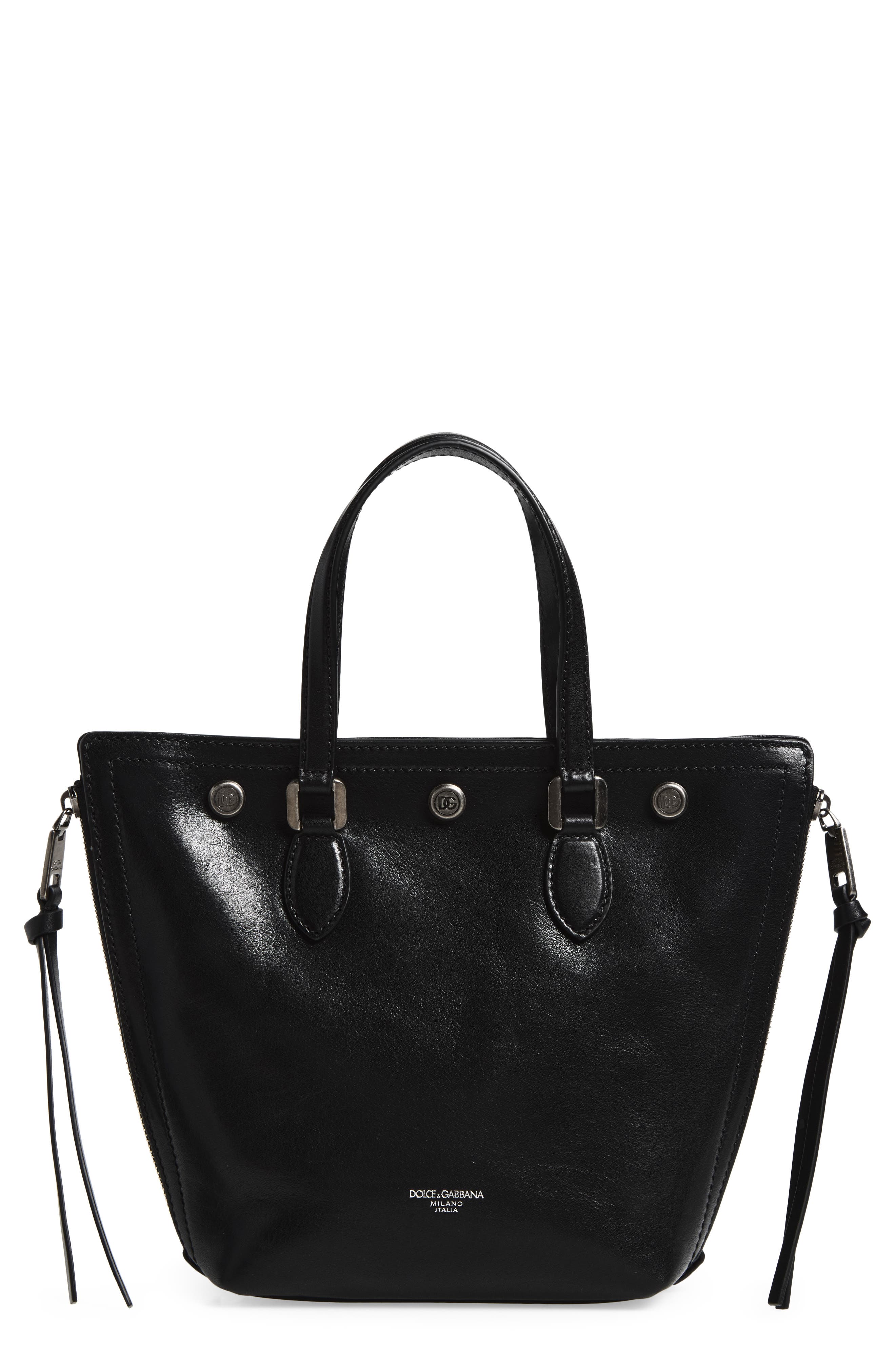 Dolce&Gabbana Leather Shopper, Main, color, Black