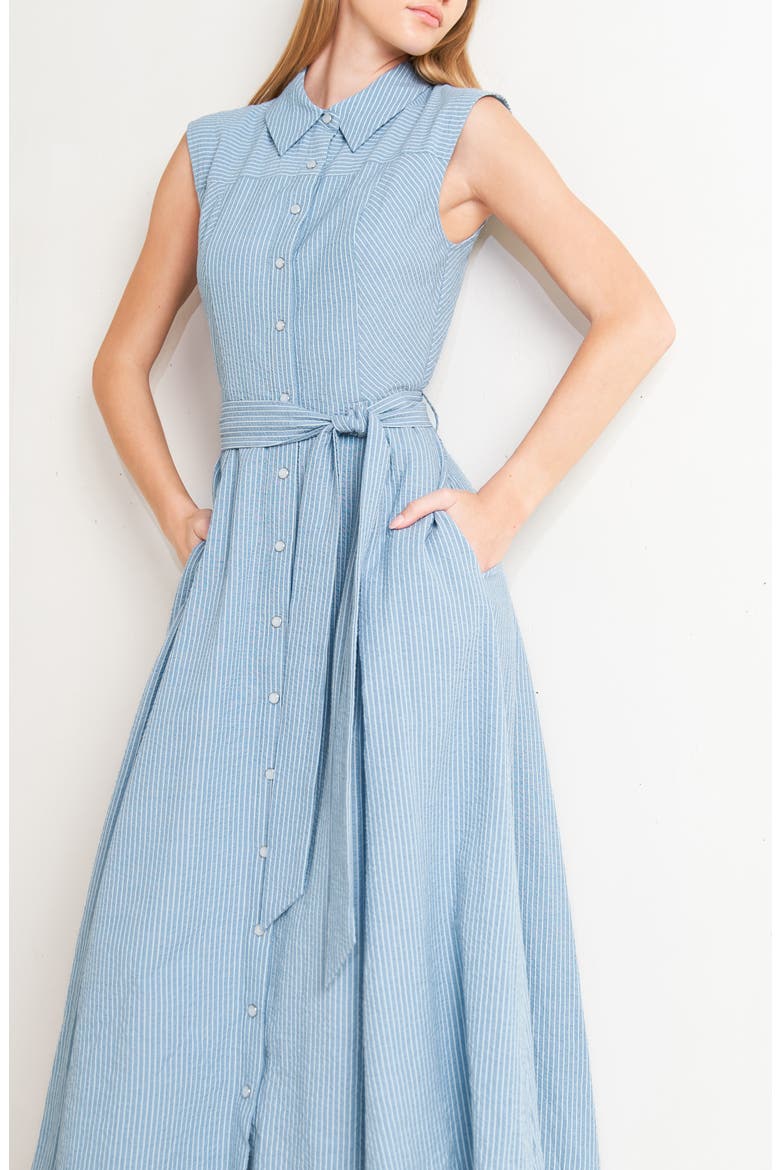 Pinstripe Midi Dress, Alternate, color, BLUE
