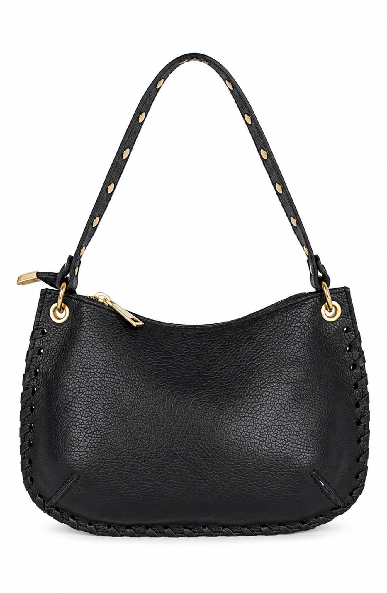 Elisabetta Studded Leather Shoulder Bag, Alternate, color, BLACK