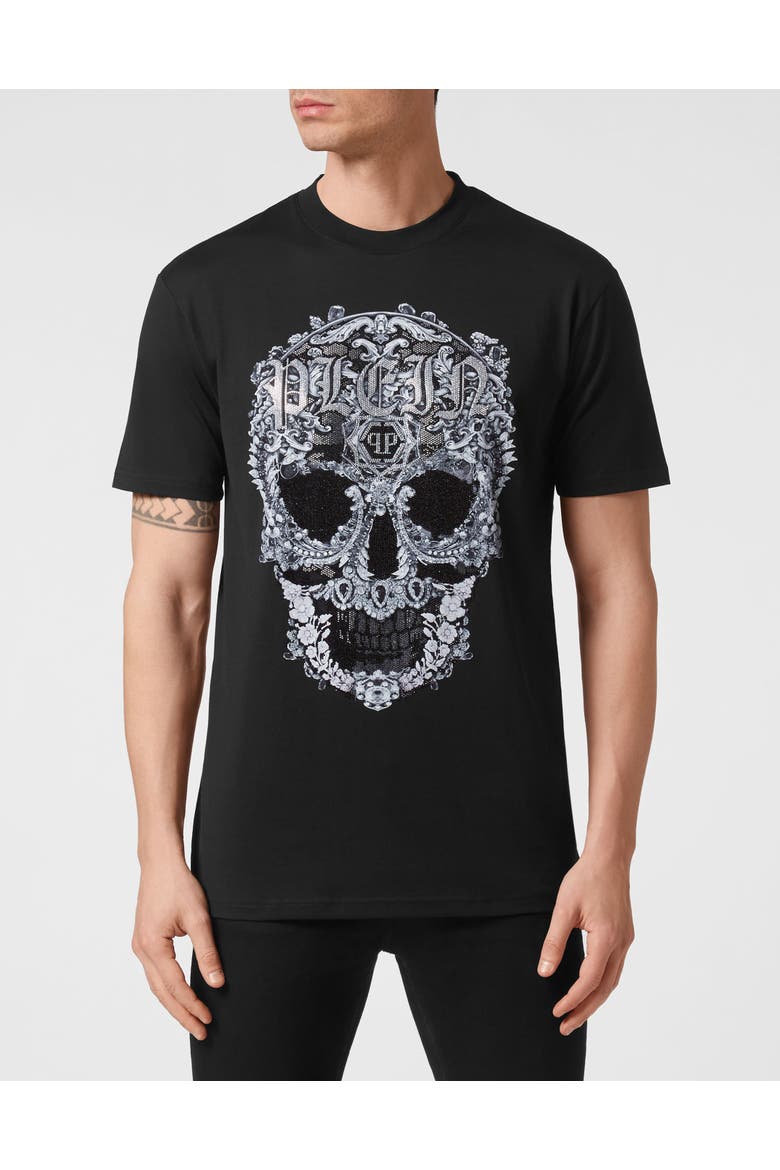 T-Shirt Round Neck Ss Baroque Skull Men, Main, color, black