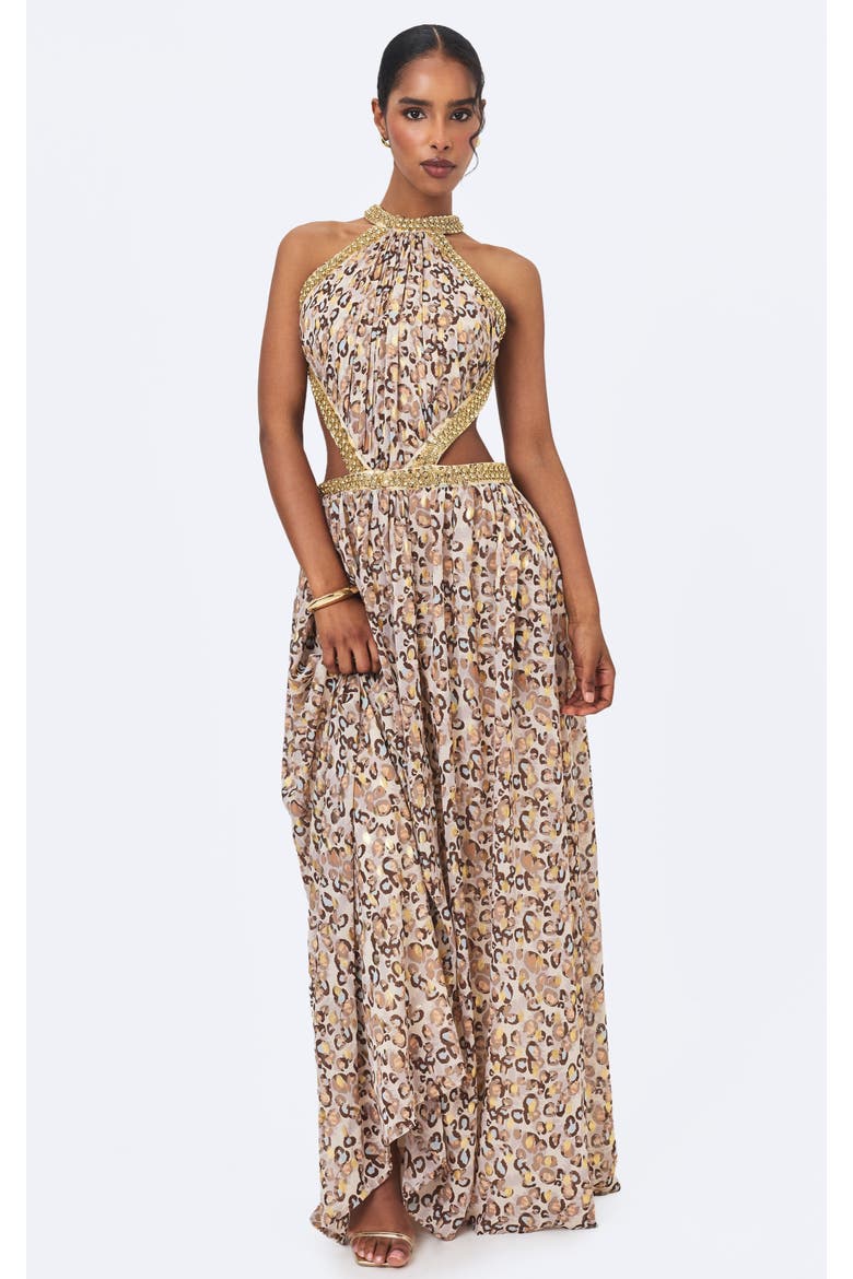 Quinnlyn Chiffon Halter Maxi Dress, Main, color, Beige