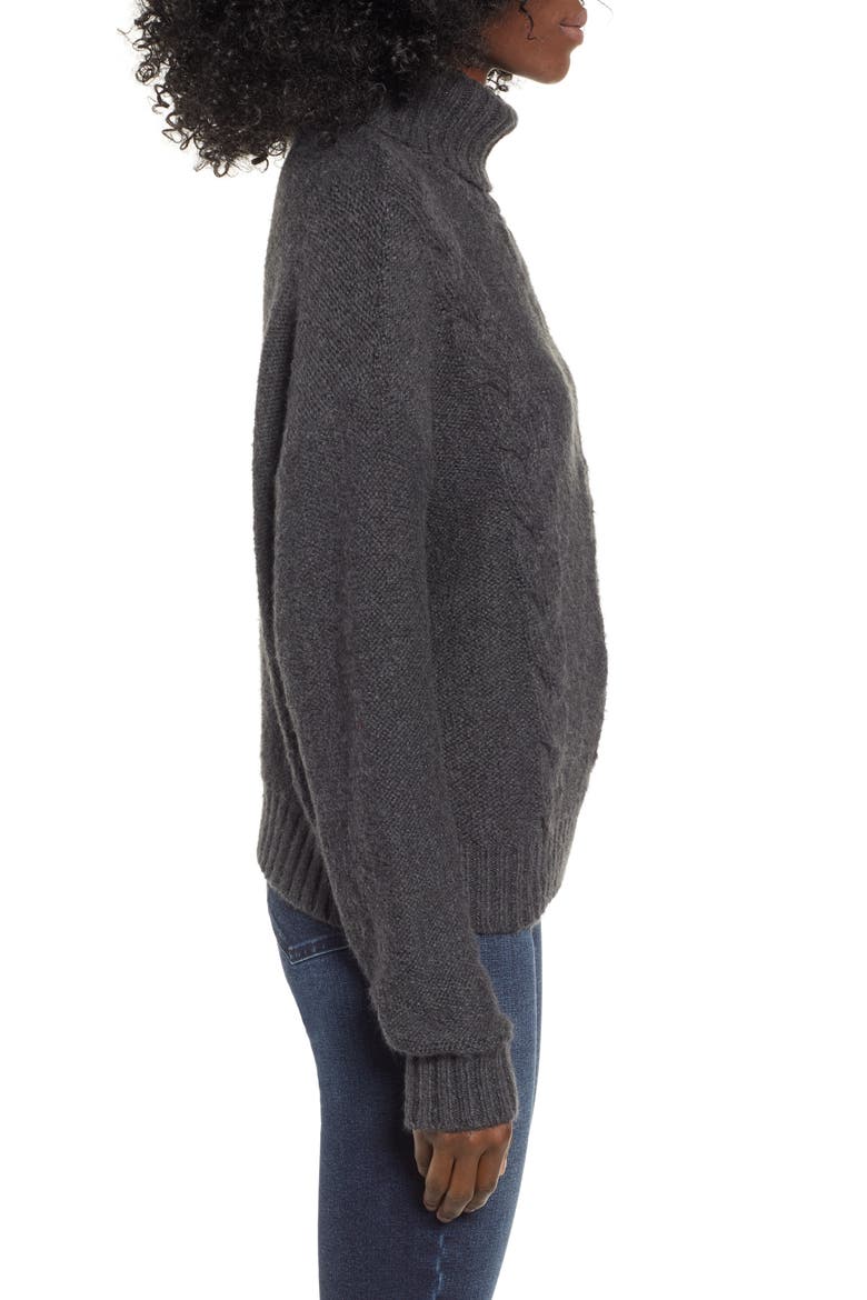 Cozy Cable Knit Turtleneck Sweater, Alternate, color, GREY DARK CHARCOAL HEATHER