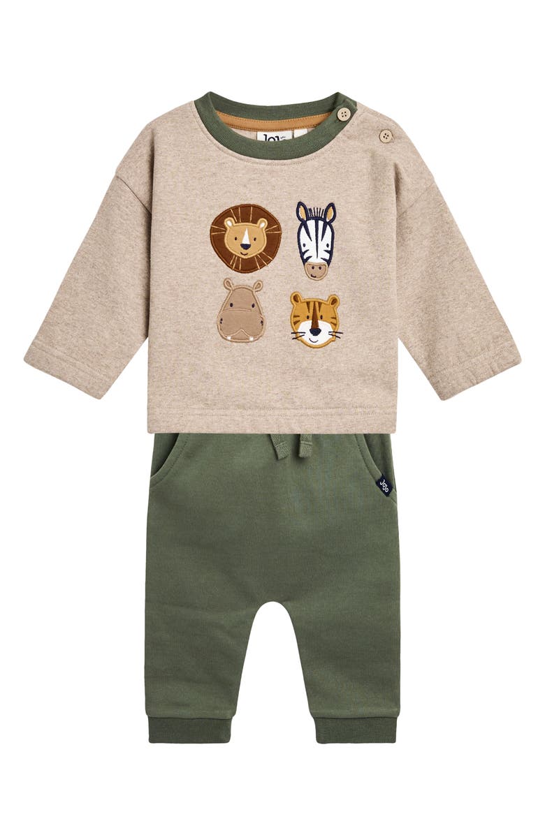 JOJO MAMAN BEBE Safari Appliqué Long Sleeve Top & Joggers Set, Main, color, Green