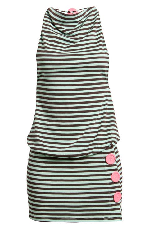 Stripe Button Trim Dress