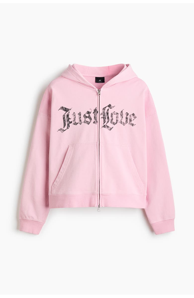 H&M Oversized Fit Zip-through Hoodie, Main, color, Pink/Just Love