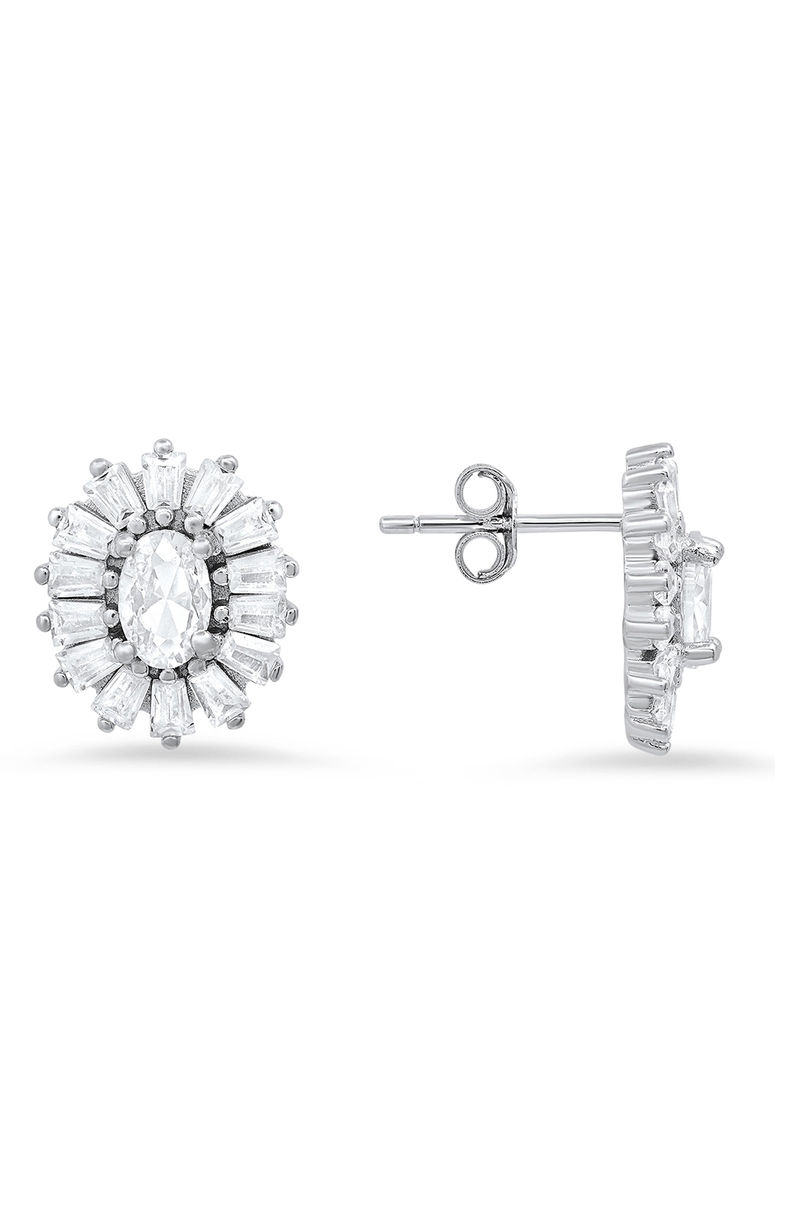 Queen Jewels Sterling Silver CZ Halo Stud Earrings