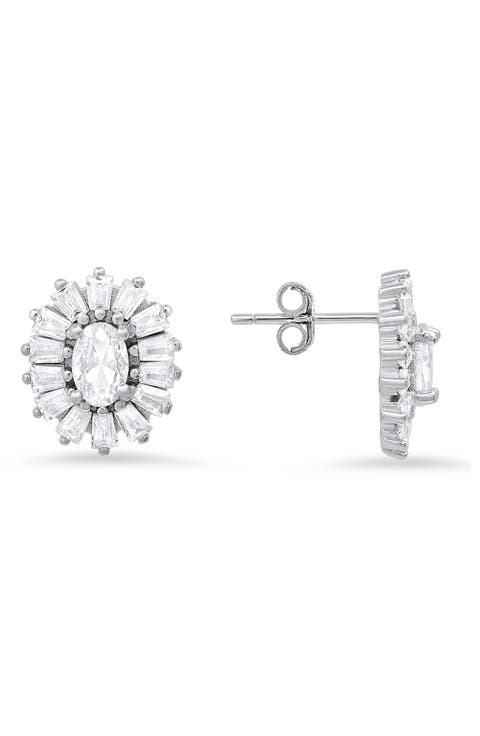 Sterling Silver CZ Halo Stud Earrings