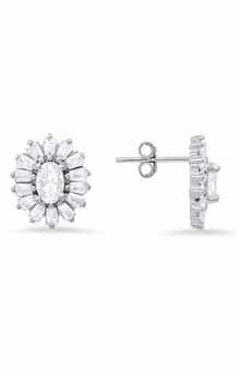Queen Jewels Sterling Silver CZ Halo Stud Earrings