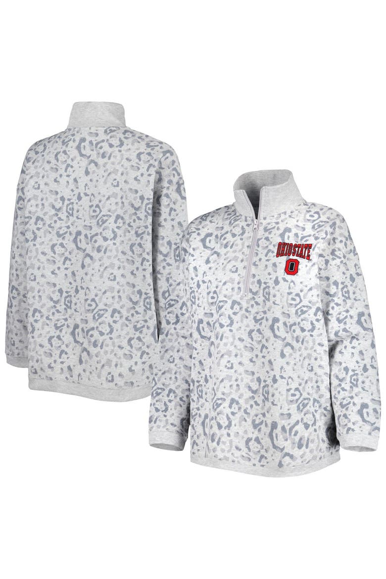Women's Gameday Couture Heather Gray Ohio State Buckeyes Leopard Quarter-Zip Sweatshirt, Main, color, Heather Gray