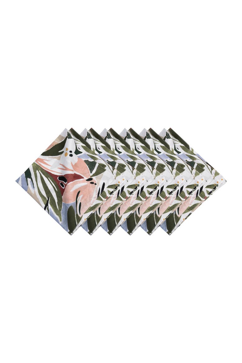Joelle Cotton Napkins Set of 6 - Vibrant Floral & Palm Leaf, Main, color, Green