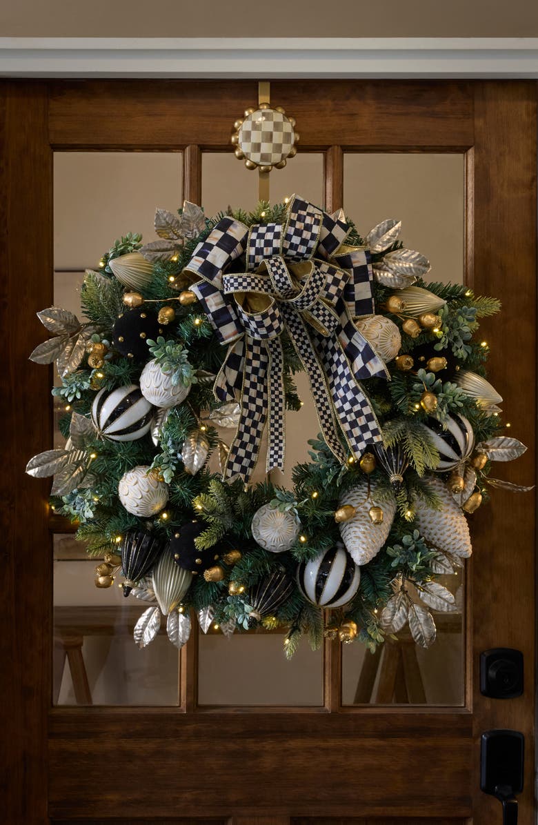 MACKENZIE CHILDS Courtly Checks Illuminated 26-Inch Wreath, Alternate, color, Courtly
