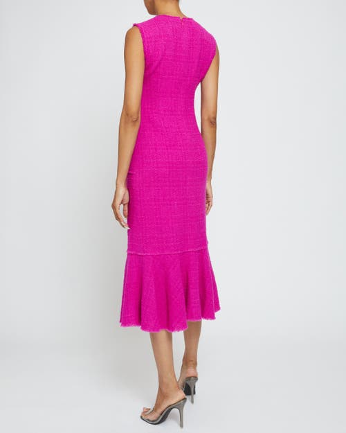 Santorelli Andi Tiered Fringe-trim Tweed Midi Dress In Magenta
