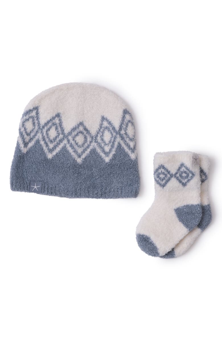 Barefoot Dreams<sup>®</sup> CozyChic Lite<sup>®</sup> Fair Isle Beanie & Socks Set, Main, color, Blue Dusk-Cream