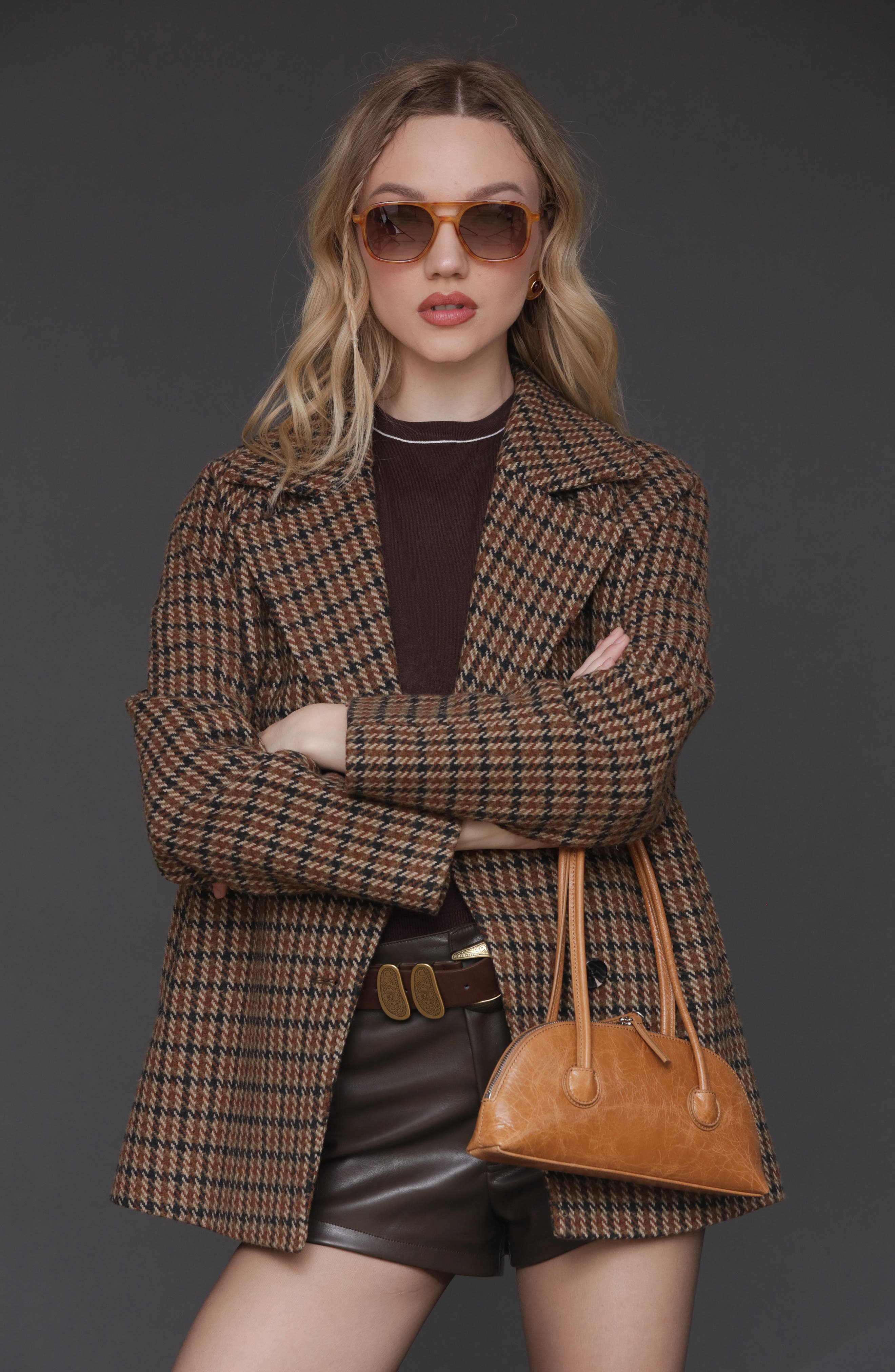 Relaxed Plaid Raglan Double Breasted Short Coat - image 2