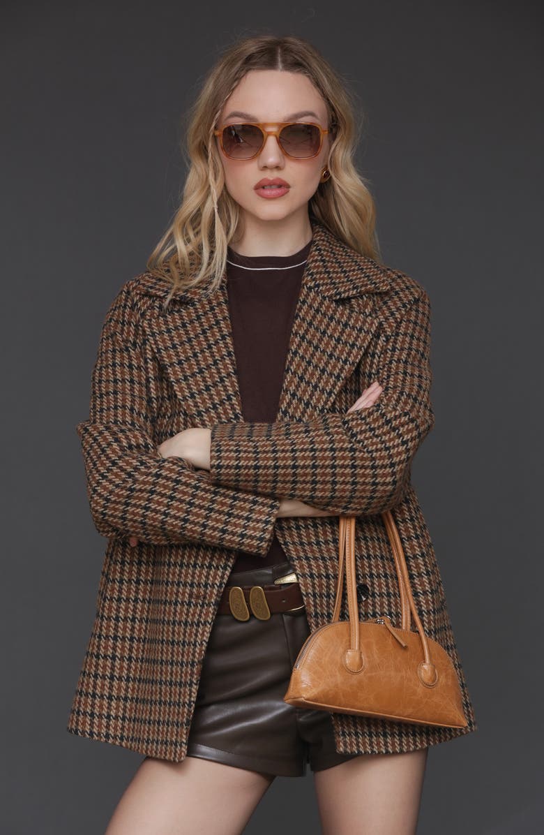 Avec Les Filles Relaxed Plaid Raglan Double Breasted Short Coat, Alternate, color,