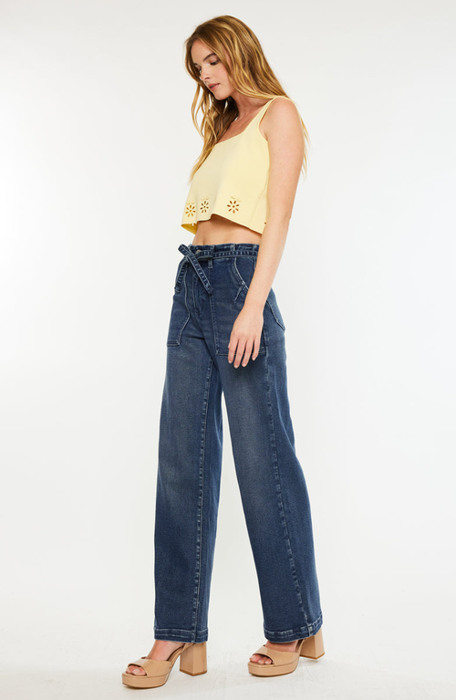 Kancan Seville High Rise Wide Flare Jeans In Blue