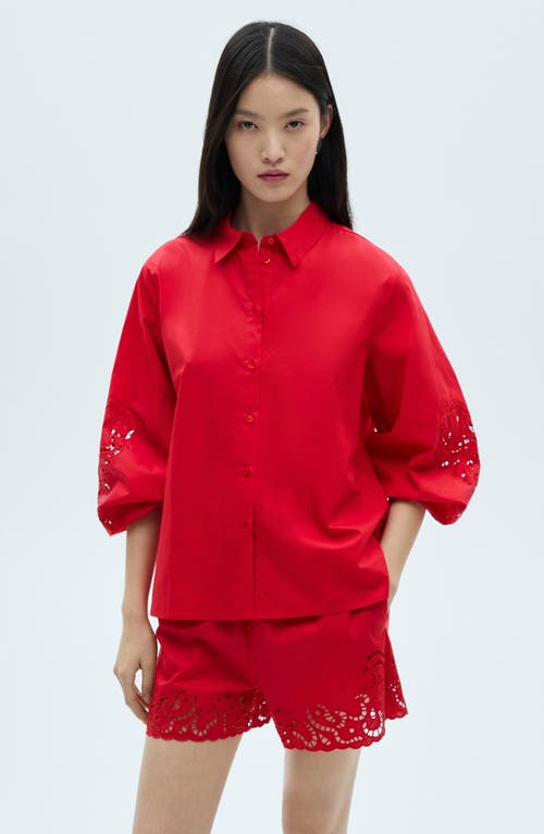 Shop Mango Eyelet Embroidered Cotton Blend Shorts In Red